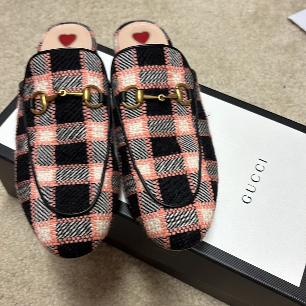 *GUCCI* Princetown Pink and Black Tweed Slides 38 - Picture 4 of 8